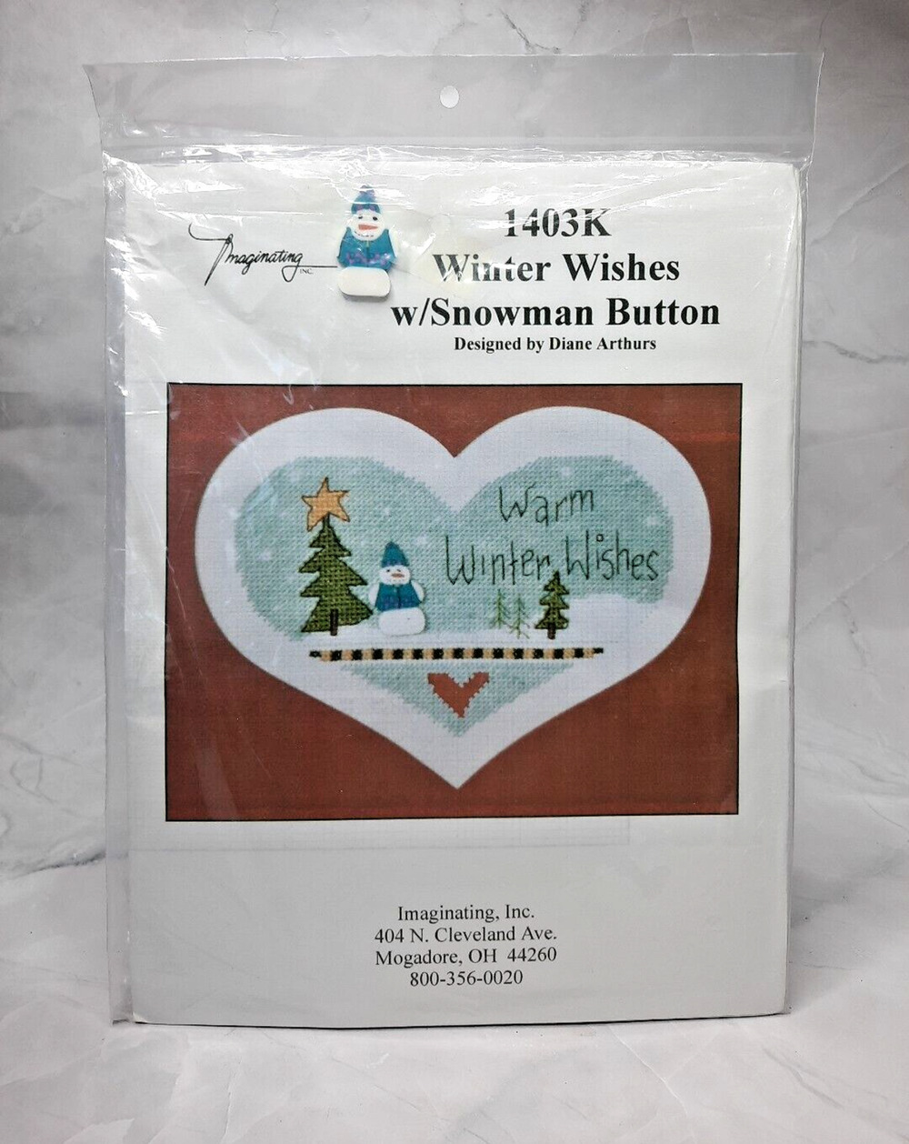 Imaginating Counted Cross Stitch Kit 1403K Winter Wishes w Snowman Button